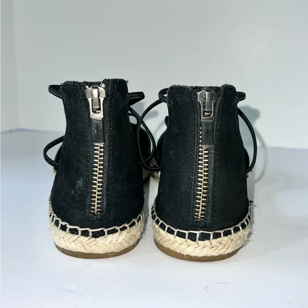 Eileen Fisher Sandal‎ Elastic Lace Up Espadrille Women Shoe Black Leather Sz 6